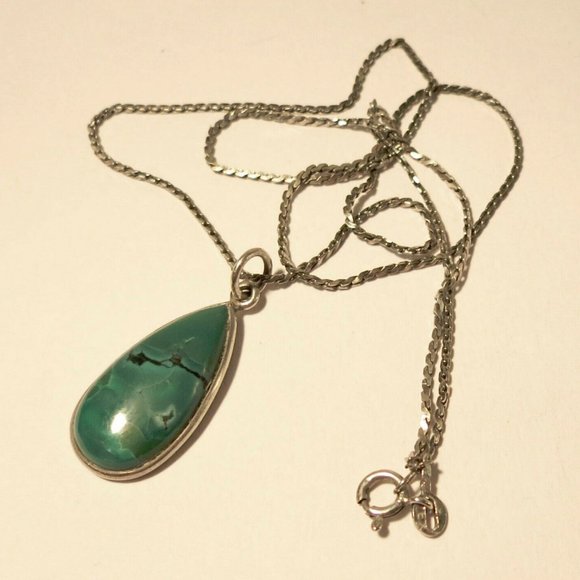 925 Silver Necklace & Pendant with a Green stone - MEX - Picture 4 of 7